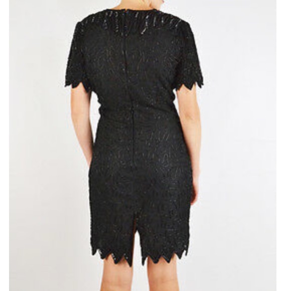 Vintage 80s Lawrence Kazar Sequin Abstract Bead Silk Scallop Flapper Min… - Picture 2 of 16